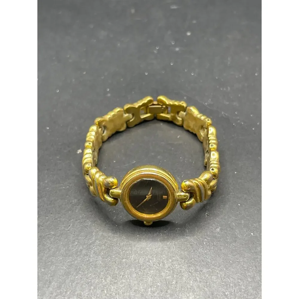 Vintage Seiko Quartz Watch Women's Black Dial Two Tone Round 4N00-0588